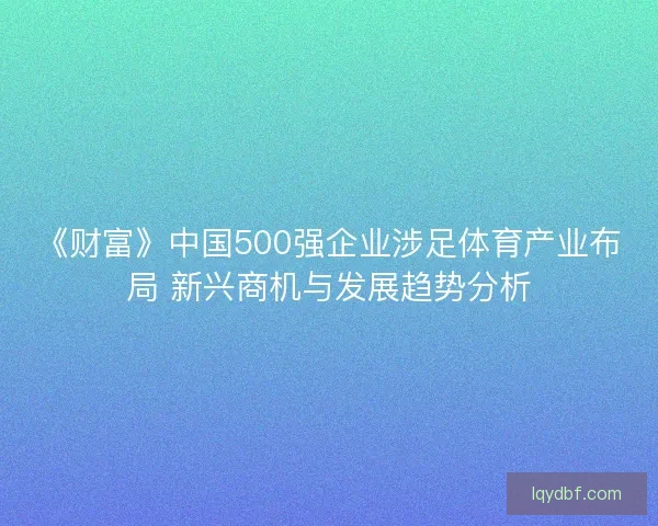 《财富》中国500强企业涉足体育产业布局 新兴商机与发展趋势分析